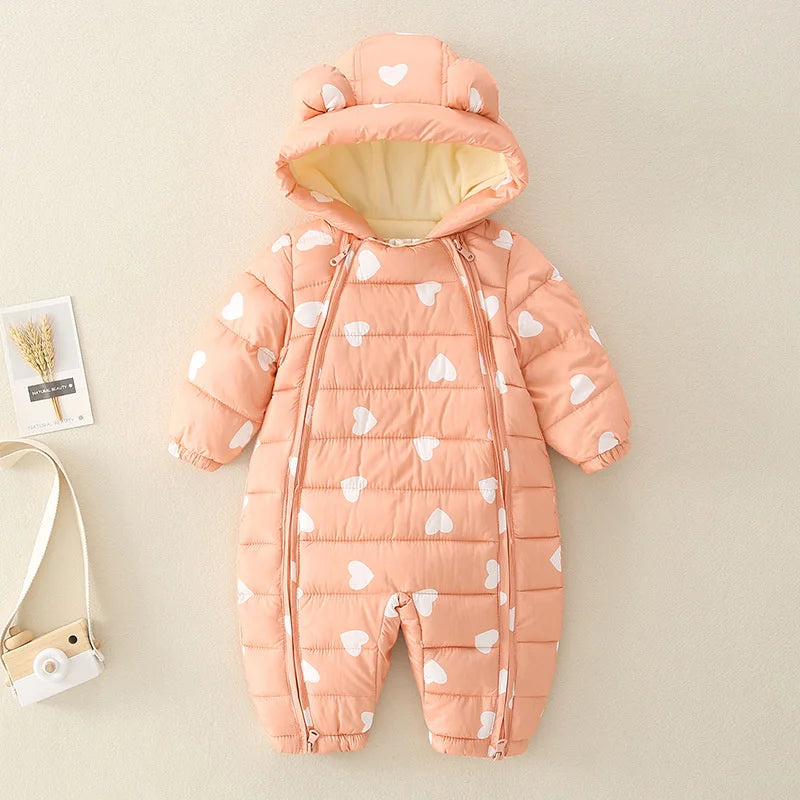 2025 Newborn Baby Jumpsuit Hooded Plus Velvet Warm winter wear Baby Boys Snowsuit Toddler Snow Suit Girl Cotton Overalls Rompers