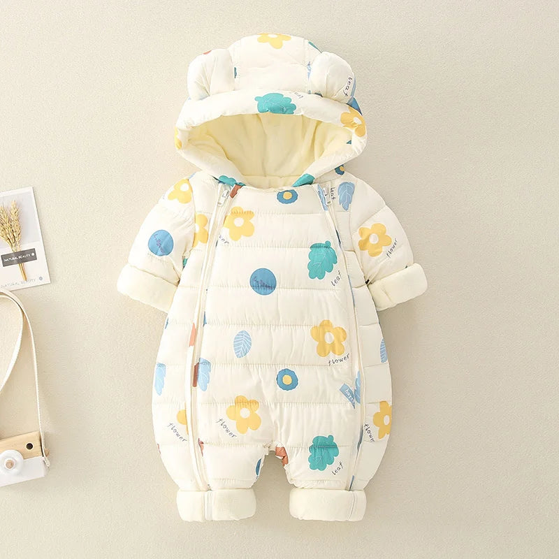 2025 Newborn Baby Jumpsuit Hooded Plus Velvet Warm winter wear Baby Boys Snowsuit Toddler Snow Suit Girl Cotton Overalls Rompers