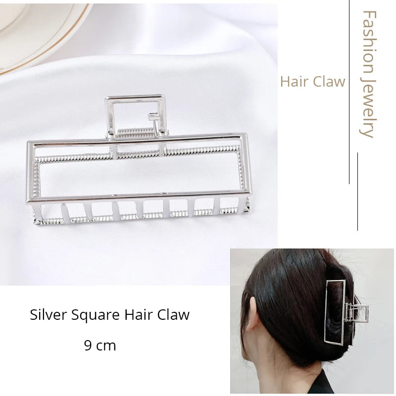 Korean Metal Geometric Hair Claw Barrettes Elegant Hair Clip Crab for Women Hollow Out Hairpin Headwear Girl Hair Accessories