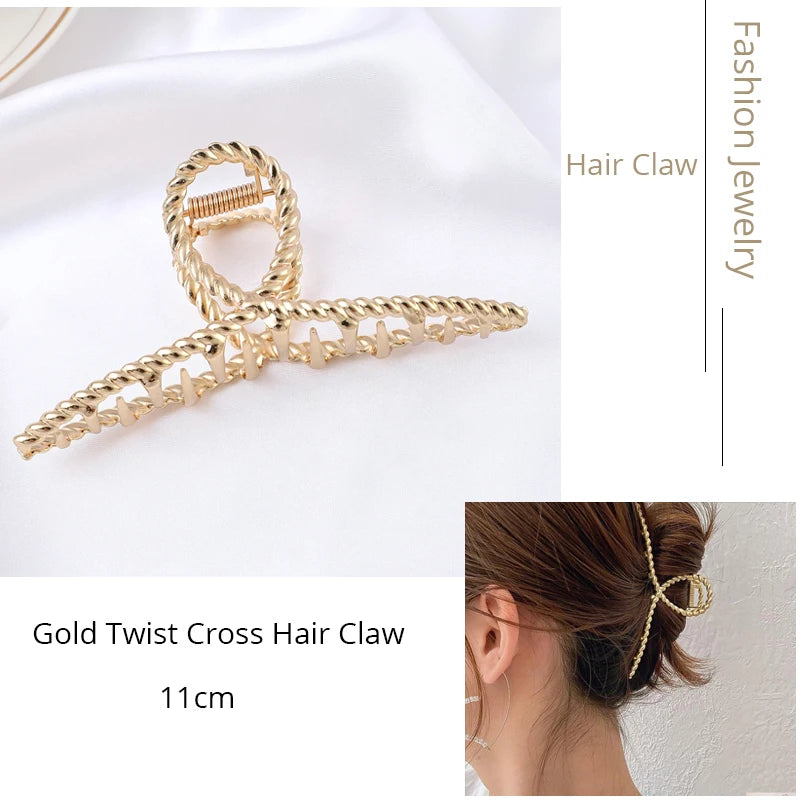 Korean Metal Geometric Hair Claw Barrettes Elegant Hair Clip Crab for Women Hollow Out Hairpin Headwear Girl Hair Accessories