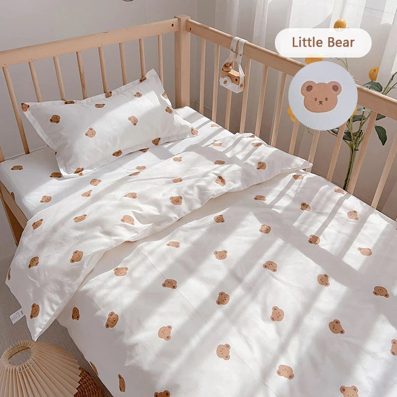 Cute Cartoon Newborn Baby Cot Duvet Cover Case Infant Toddlers Cotton Quilt Cover Duvet Case Children Beddings Set DF20