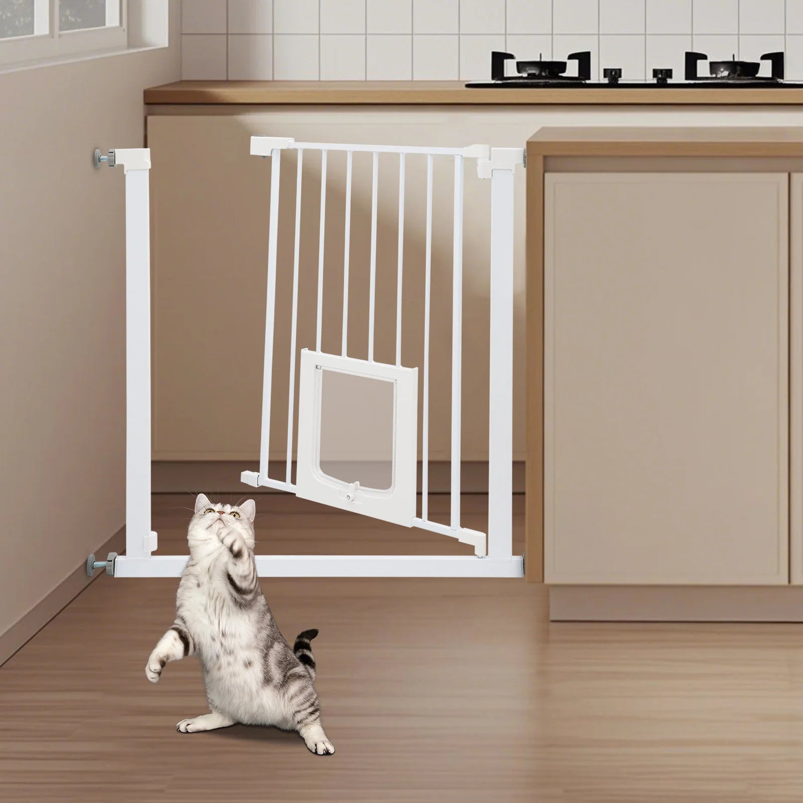 Baby Safety Gate with Small Pet Door, Baby Safety Gate Guardrail, Mounted Barrier for Stairs, Doorways, Hallways