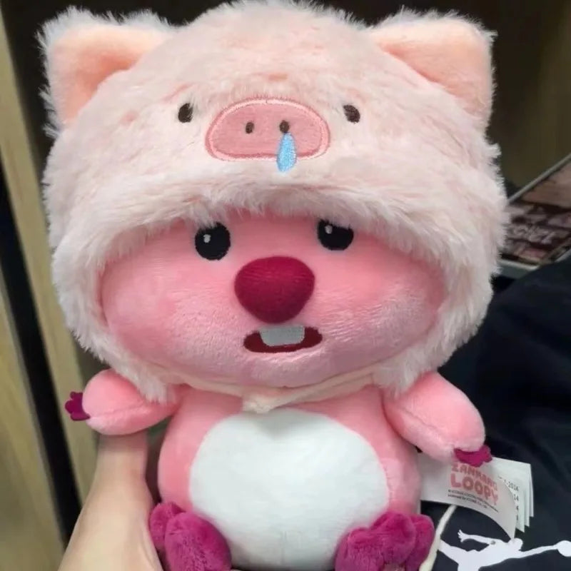28/33cm Kawaii Beaver Loopy Doll Snatchy Pig Hat Girl Schoolbag Plush Toy Pendant Doll Cute Christmas Birthday Gifts anime plush