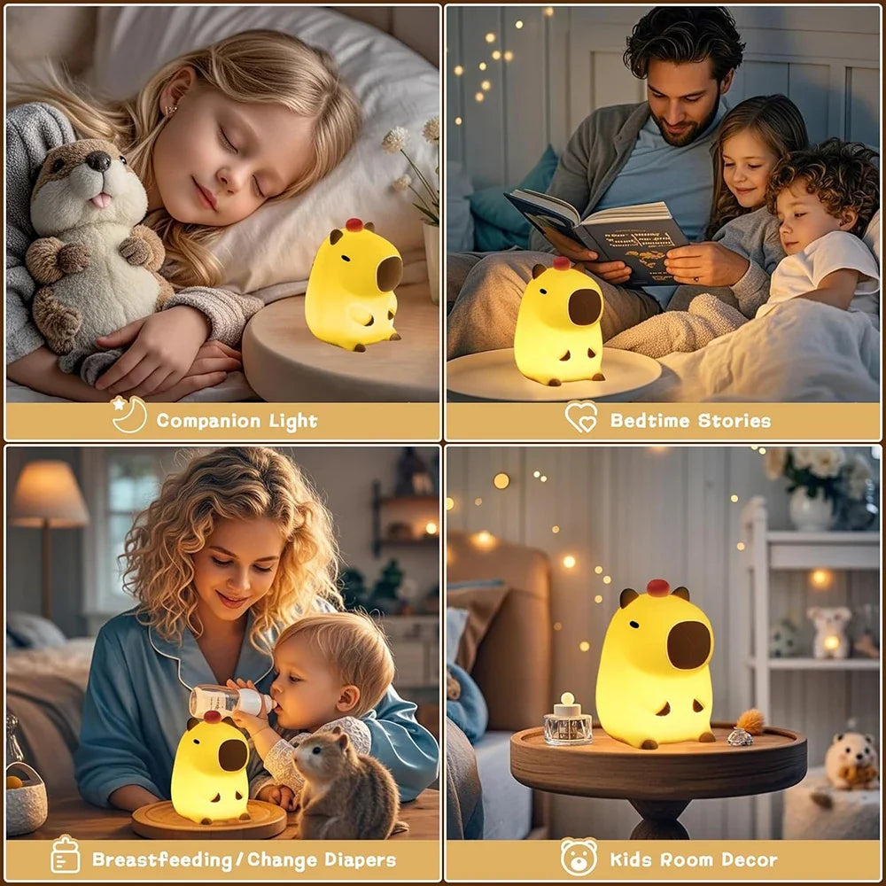 Capybara Night Light Cute Tangerine LED Bedroom Touch Animal Lamp Dimmable Silicone Nightlight for Dorm Decor Baby Boy Girl Gift