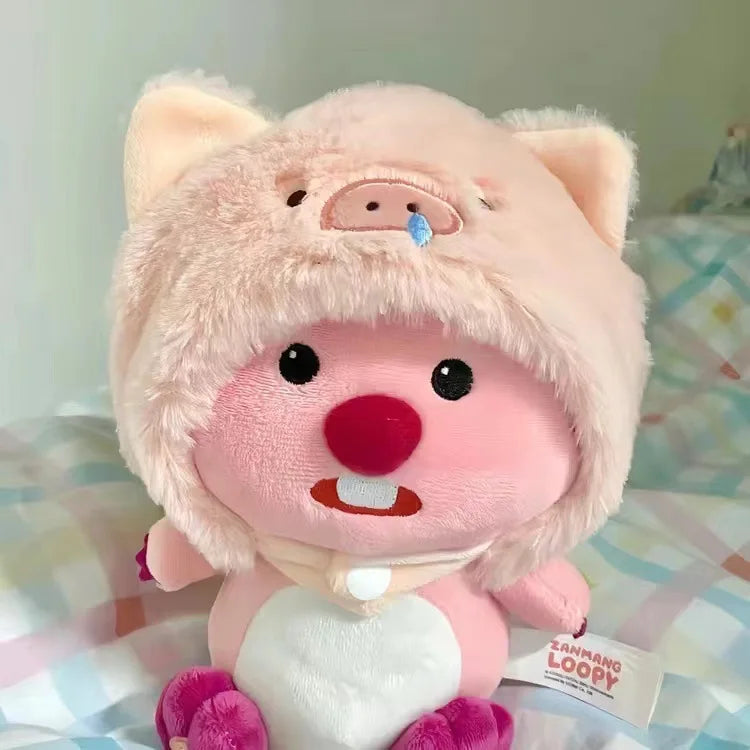 28/33cm Kawaii Beaver Loopy Doll Snatchy Pig Hat Girl Schoolbag Plush Toy Pendant Doll Cute Christmas Birthday Gifts anime plush