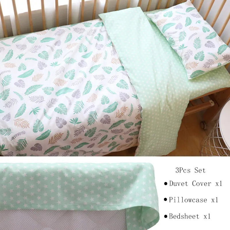 Baby Nursery Bedding Set 3 Pcs Cotton Cartoon Bed Linens Boy Girl Cot Crib Kit Pillowcase Quilt Cover Sheet Children Custom Size