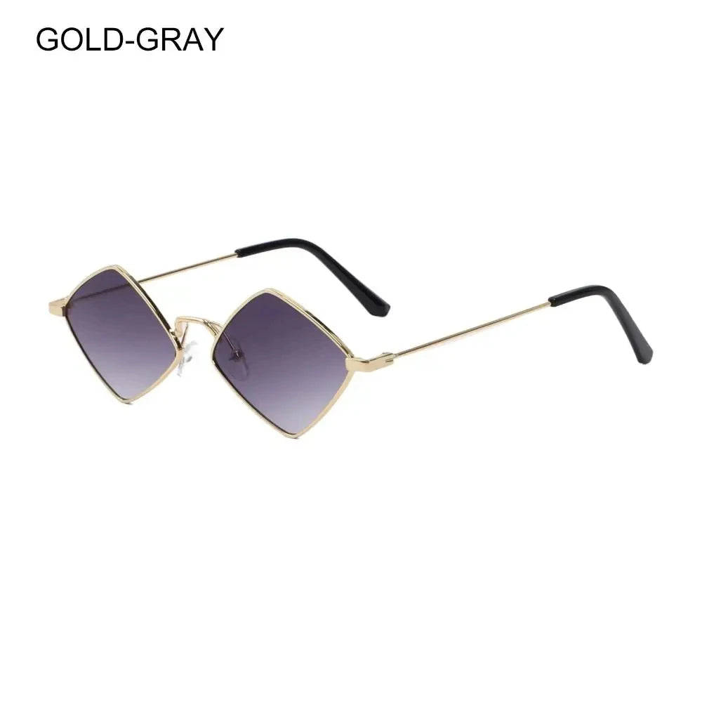 Summer Women Sunglasses Irregular Vintage Small Frame Rhombus Ladies Sunglasses Shades Retro Alloy Eyewear Black