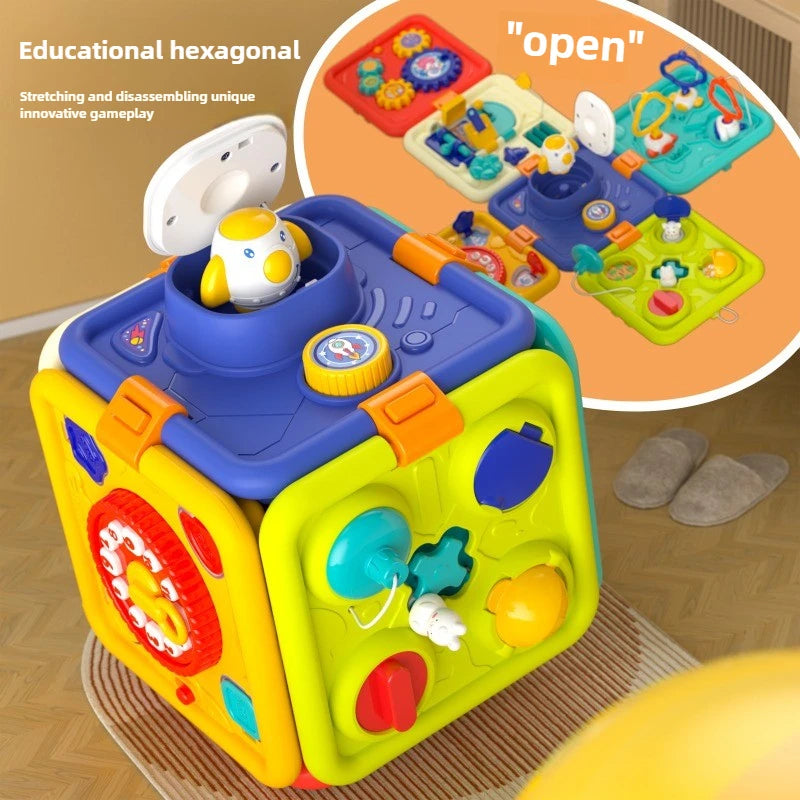 6-in-1 Kids Busy Board Cube Educational Games Creative Learning Kids Toy Shape Sorting Puzzle for Fine Motor Skills