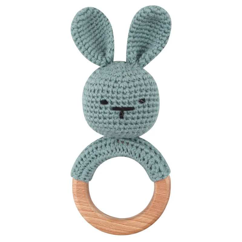 1Pc Wooden Crochet Bunny Rattle Toy Wood Ring Baby Teether Rodent Baby Gym Mobile Rattles Custom Name Educational Toys