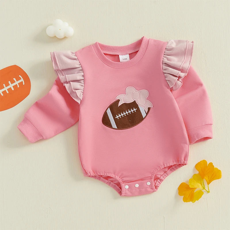 Infant Boy Romper Soccer Ball Applique Short Sleeve Round Neck Jumpsuit with Snap Closure