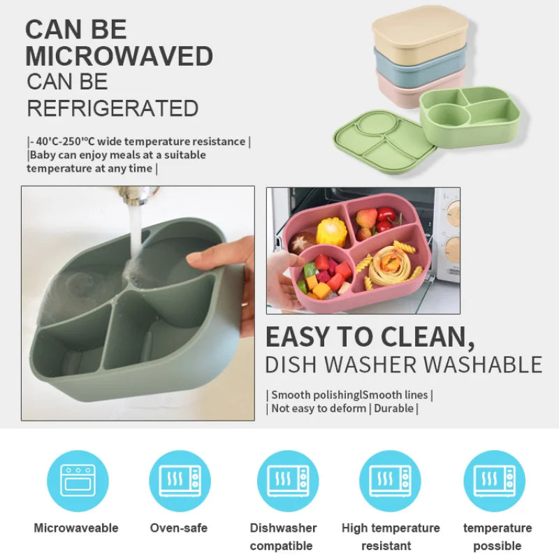 4PC/Set Silicone Bento Box Straw Water Bottle Leak-Proof Lunch Container Fork Spoon With Packaging Card BPA-Free Dishwasher Safe