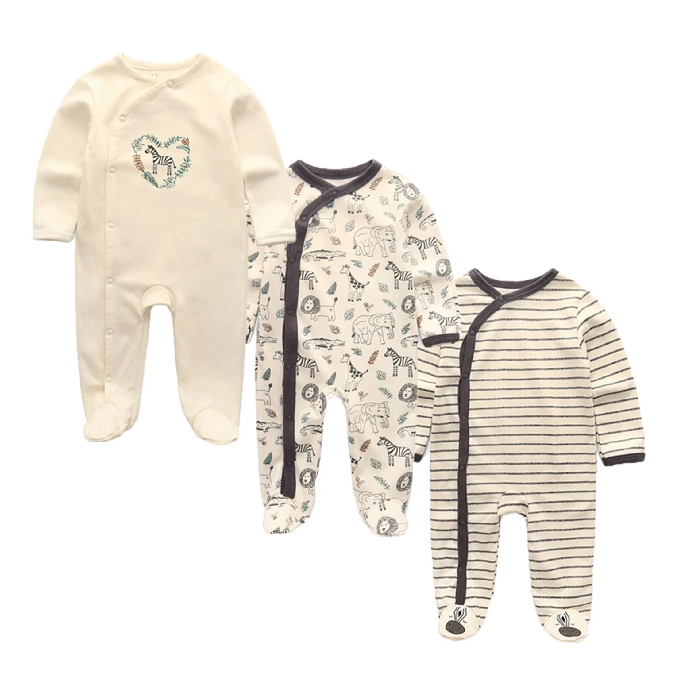 Kiddiezoom 3 Pcs/Lot Autumn Winter Unisex Fashion Long Sleeve Baby Boy Girl Romper 100%Cotton Soft Newborn Jumpsuits Clothing