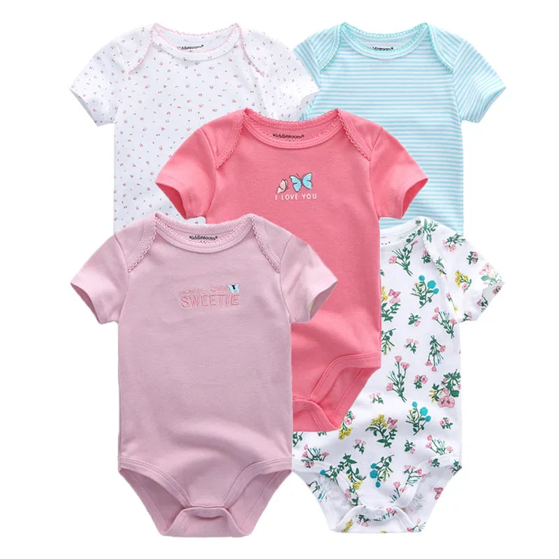 5pcs Summer Short Sleeve Baby Boy Girl Bodysuits Soft Cartoon Newborn Baby Onesie