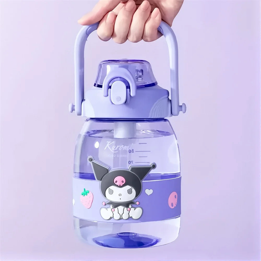 1200ML MINISO Sanrios Anime Cinnamoroll Pochacco Kuromi Tritan Material Water Bottle Cup Large Capacity Plastic Straw Cups
