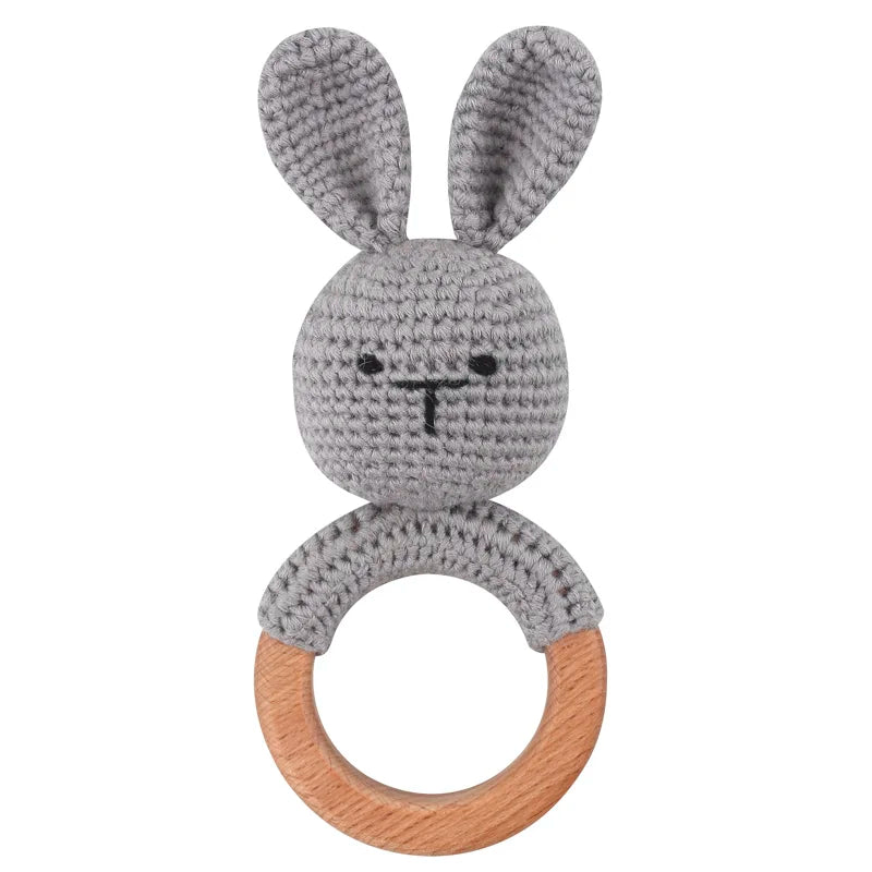 1Pc Wooden Crochet Bunny Rattle Toy Wood Ring Baby Teether Rodent Baby Gym Mobile Rattles Custom Name Educational Toys