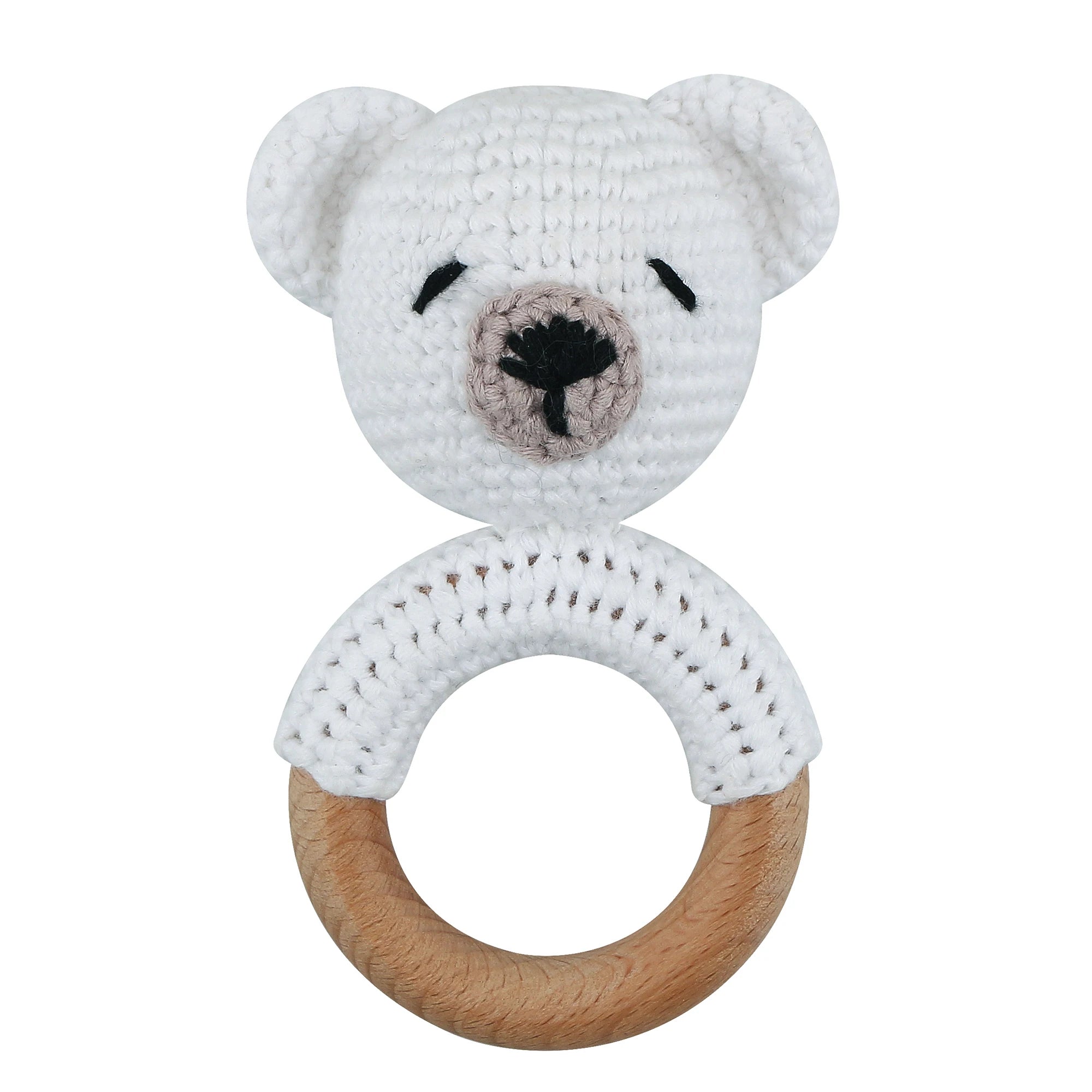 1Pc Wooden Crochet Bunny Rattle Toy Wood Ring Baby Teether Rodent Baby Gym Mobile Rattles Custom Name Educational Toys