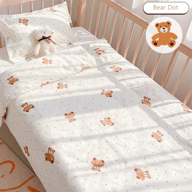 Cute Cartoon Newborn Baby Cot Duvet Cover Case Infant Toddlers Cotton Quilt Cover Duvet Case Children Beddings Set DF20