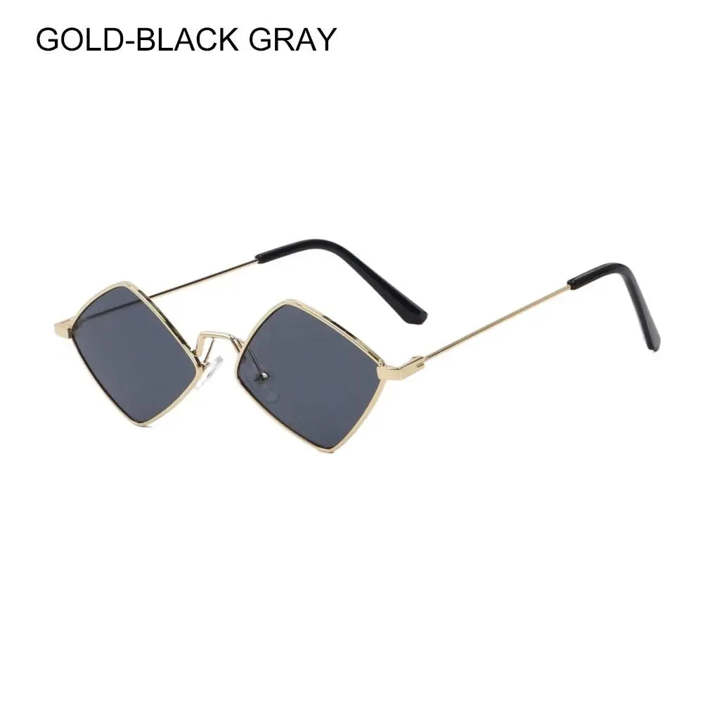 Summer Women Sunglasses Irregular Vintage Small Frame Rhombus Ladies Sunglasses Shades Retro Alloy Eyewear Black