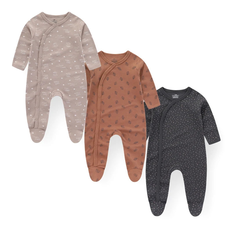 Kiddiezoom 3 Pcs/Lot Autumn Winter Unisex Fashion Long Sleeve Baby Boy Girl Romper 100%Cotton Soft Newborn Jumpsuits Clothing
