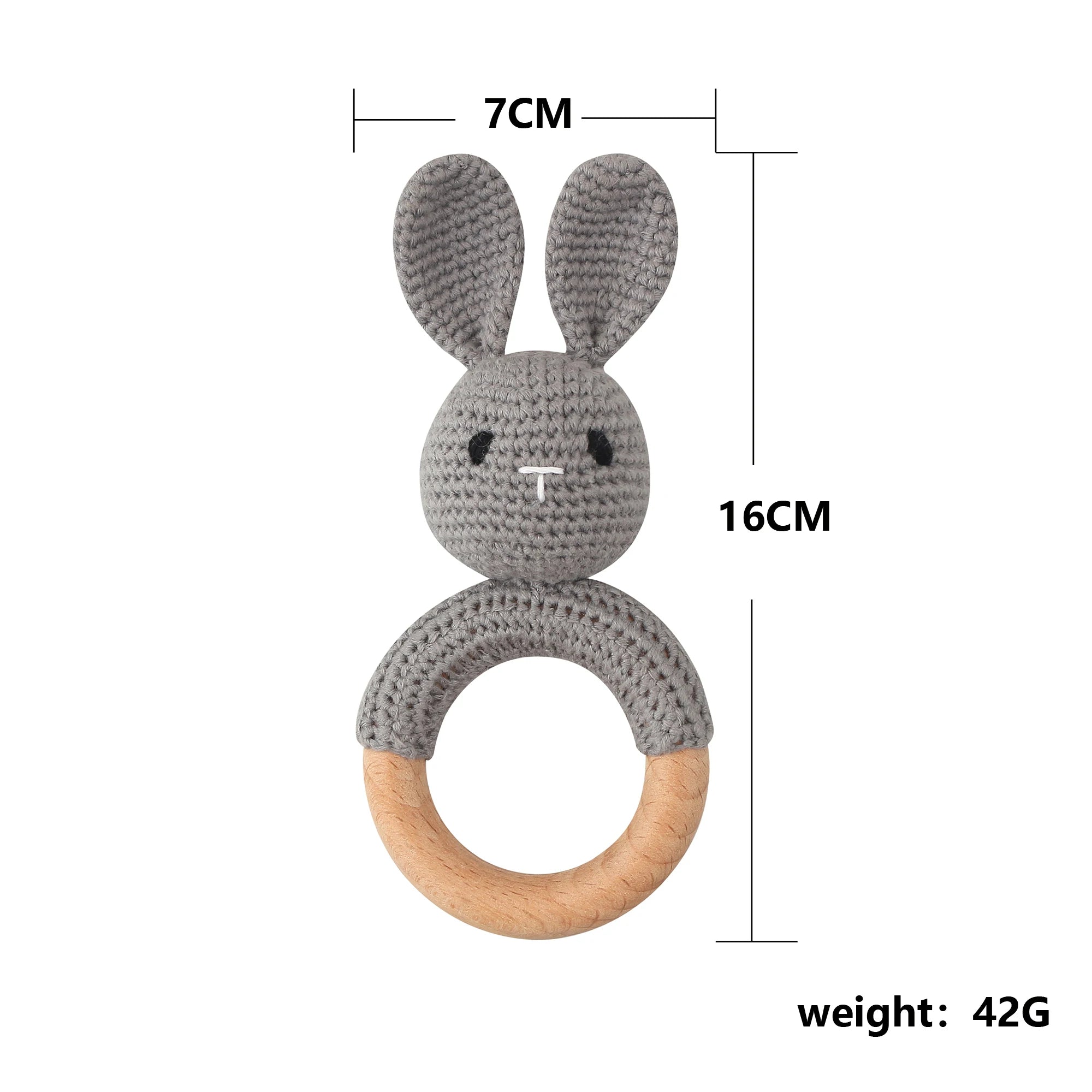 1Pc Wooden Crochet Bunny Rattle Toy Wood Ring Baby Teether Rodent Baby Gym Mobile Rattles Custom Name Educational Toys