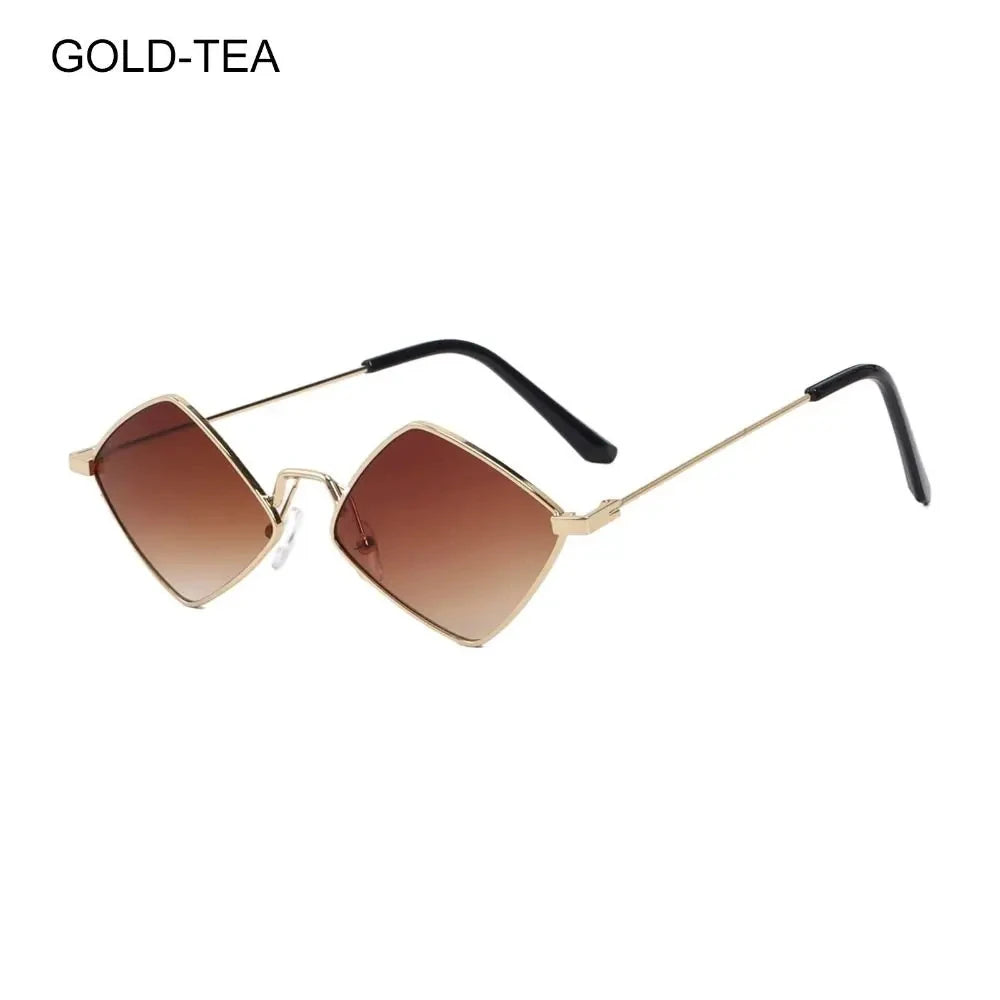 Summer Women Sunglasses Irregular Vintage Small Frame Rhombus Ladies Sunglasses Shades Retro Alloy Eyewear Black