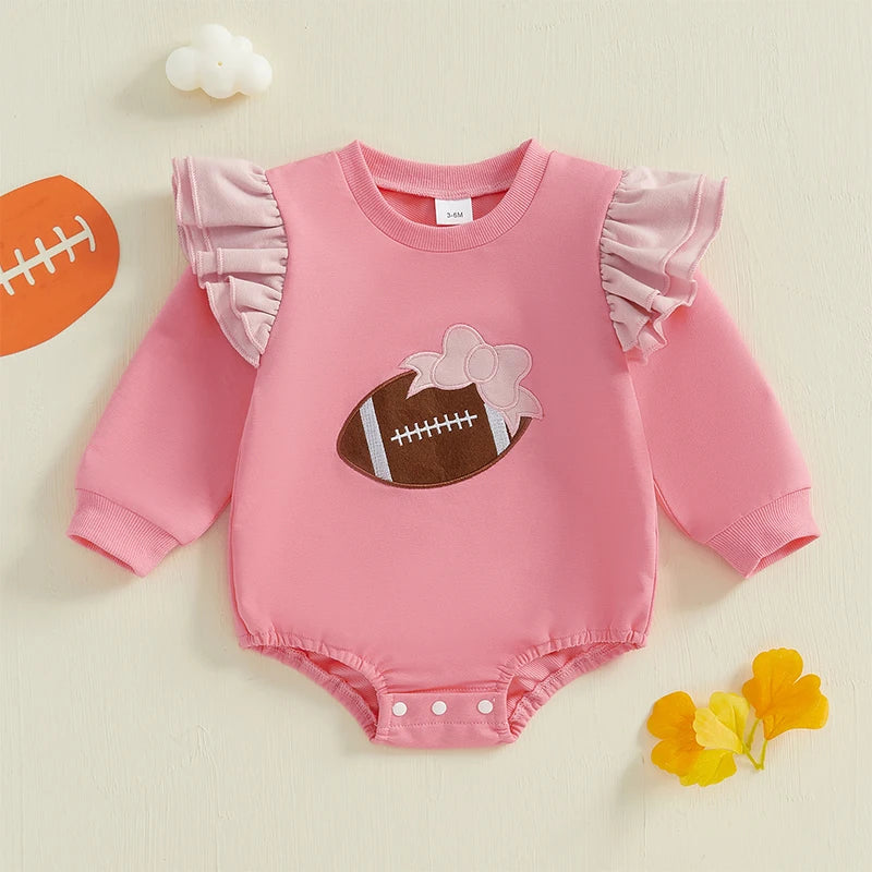 Infant Boy Romper Soccer Ball Applique Short Sleeve Round Neck Jumpsuit with Snap Closure