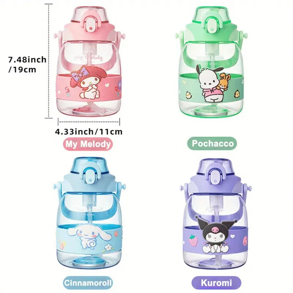 1200ML MINISO Sanrios Anime Cinnamoroll Pochacco Kuromi Tritan Material Water Bottle Cup Large Capacity Plastic Straw Cups