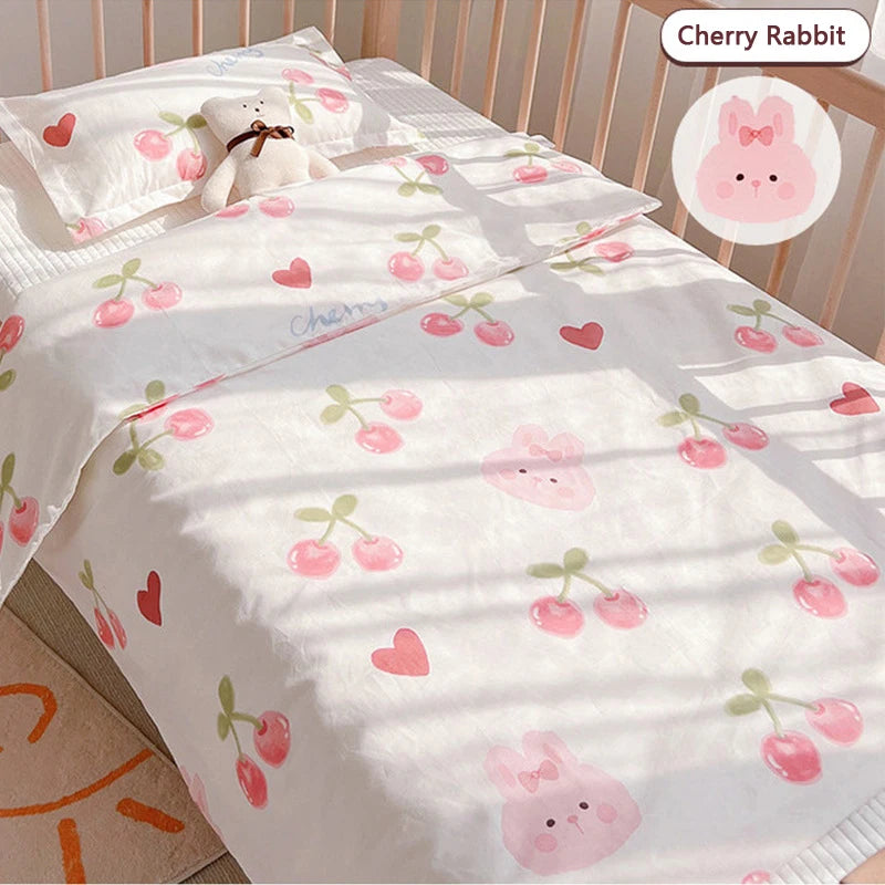 Cute Cartoon Newborn Baby Cot Duvet Cover Case Infant Toddlers Cotton Quilt Cover Duvet Case Children Beddings Set DF20