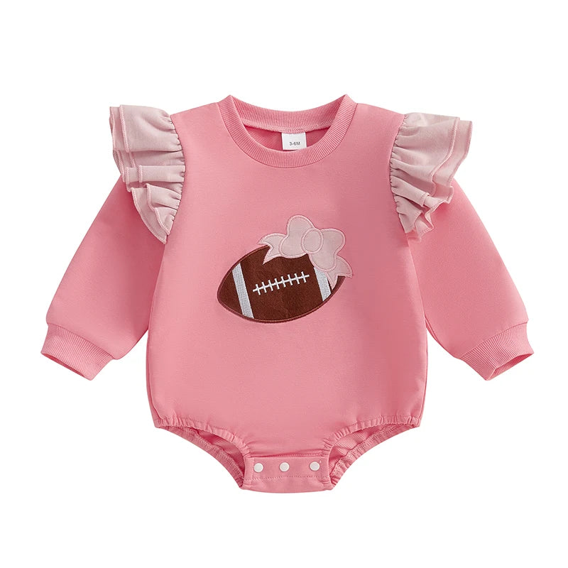 Infant Boy Romper Soccer Ball Applique Short Sleeve Round Neck Jumpsuit with Snap Closure