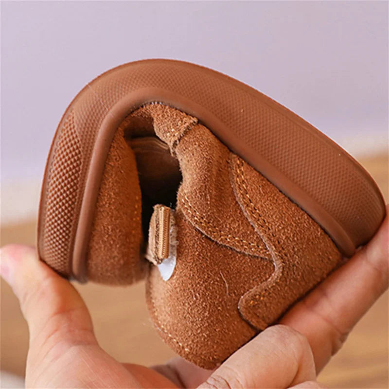 2024 New Winter Baby Shoes Leather Double Hook&Loop Toddler Boys Boots Soft Sole Non-slip Fashion Little Kids Girls Snow Boots