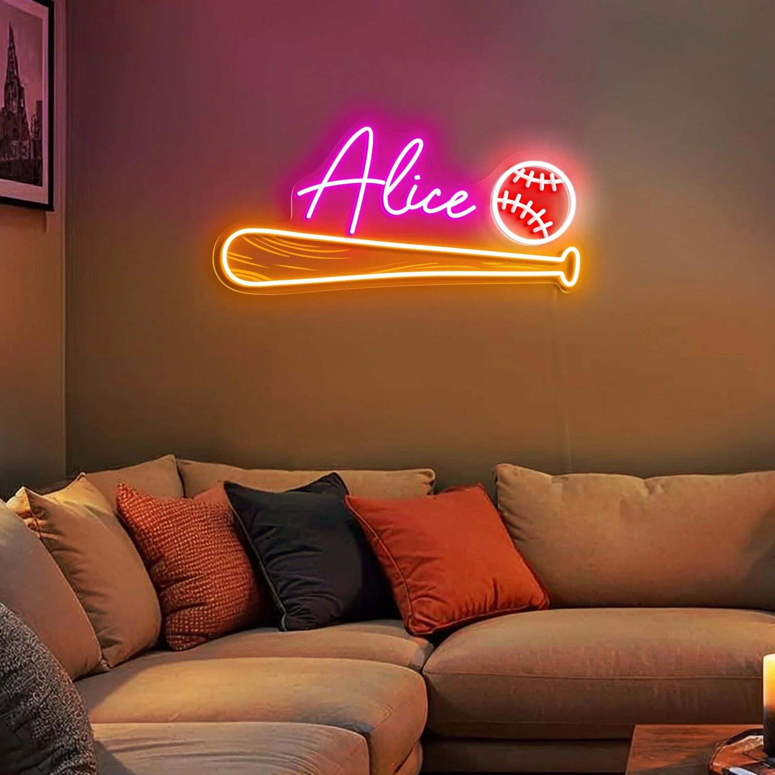 Custom Name Baseball Neon Sign for Boys Personalized Name Neon Sign for Kids Birthday Gift Idea for Teens Room Wall Decor