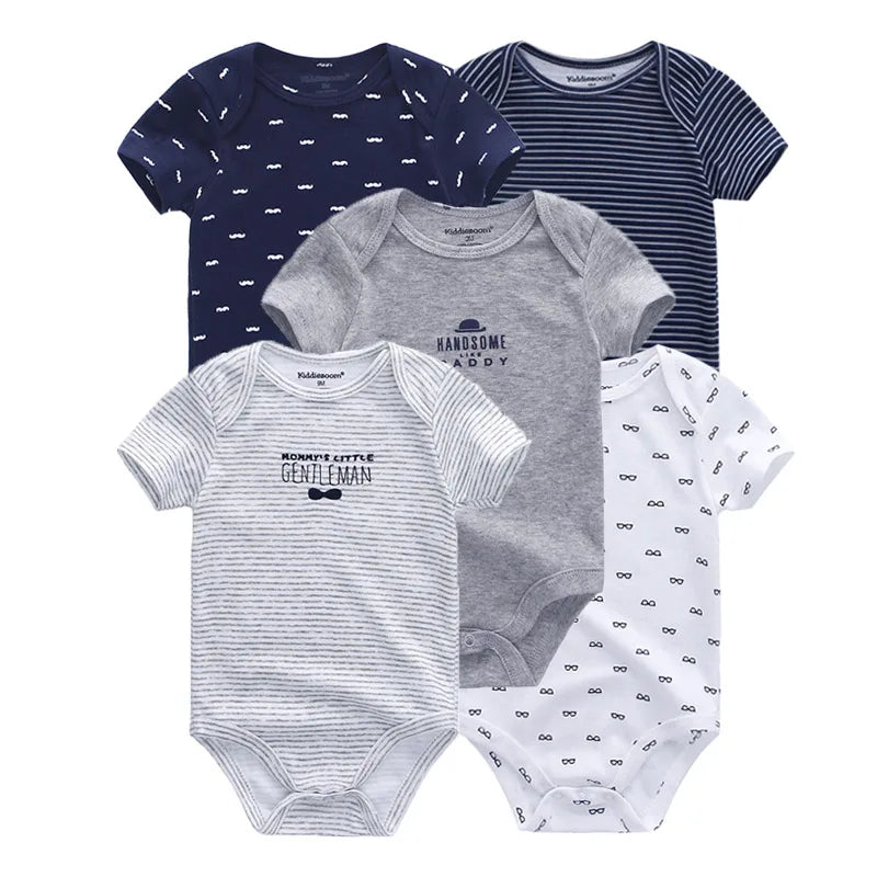 5pcs Summer Short Sleeve Baby Boy Girl Bodysuits Soft Cartoon Newborn Baby Onesie
