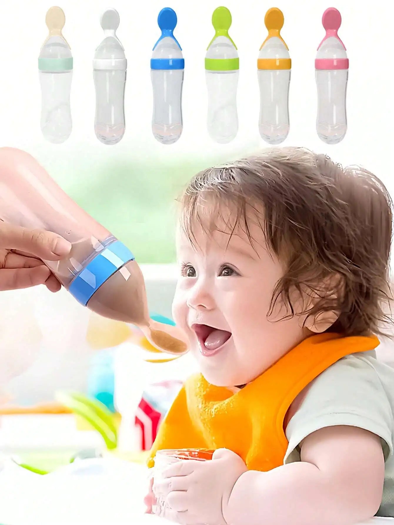 1pc Baby Rice Paste Spoon, Milk Bottle-Shaped Baby Squeeze Spoon, Infant Feeding Bottle For Newborn Rice Paste, Silicone Feeding