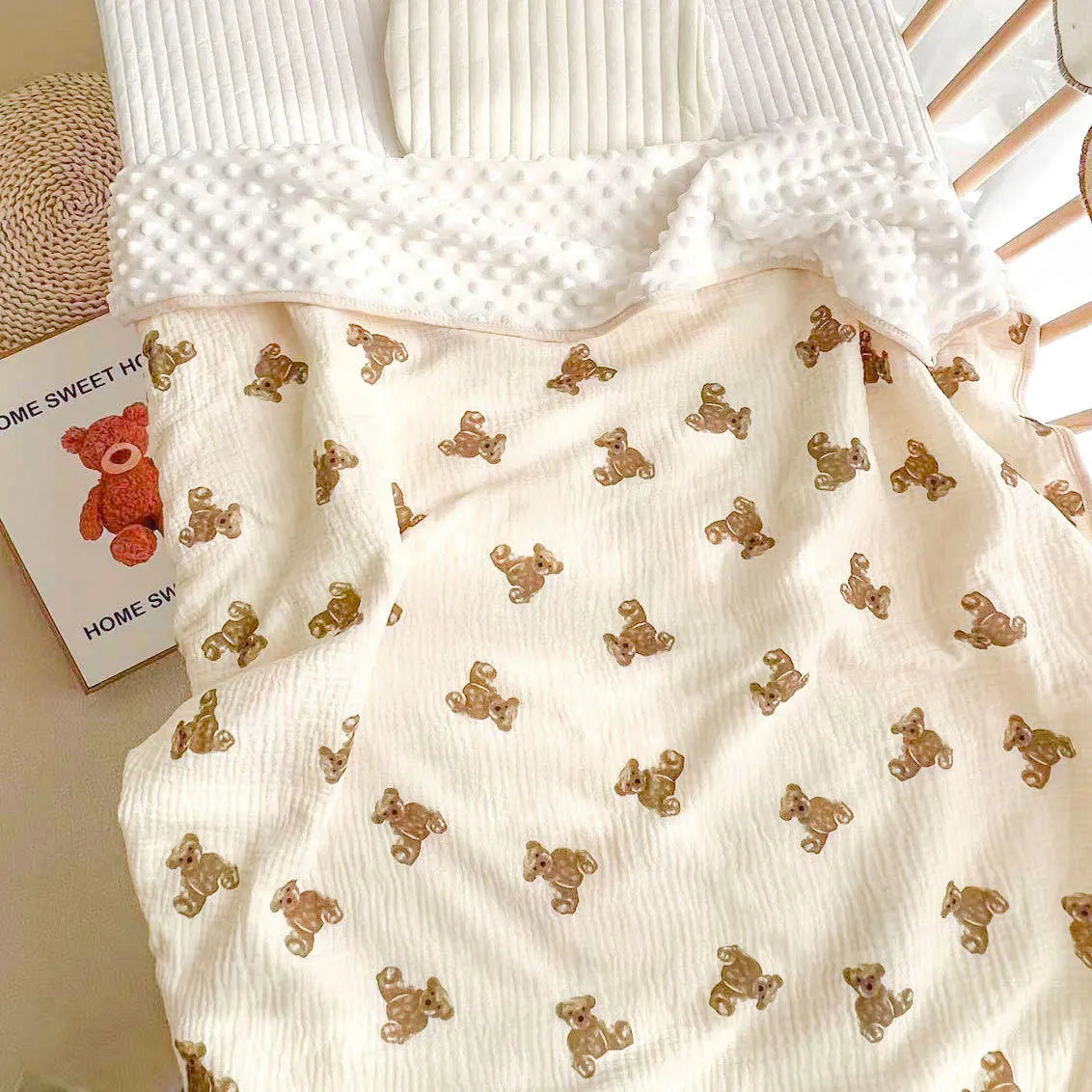 Summer Thin Muslin Bean Dot Blanket for Babies Wholesale:Cotton Crinkle Fabric Air Conditioning Quilt,Kids'Lightweight Coverlet