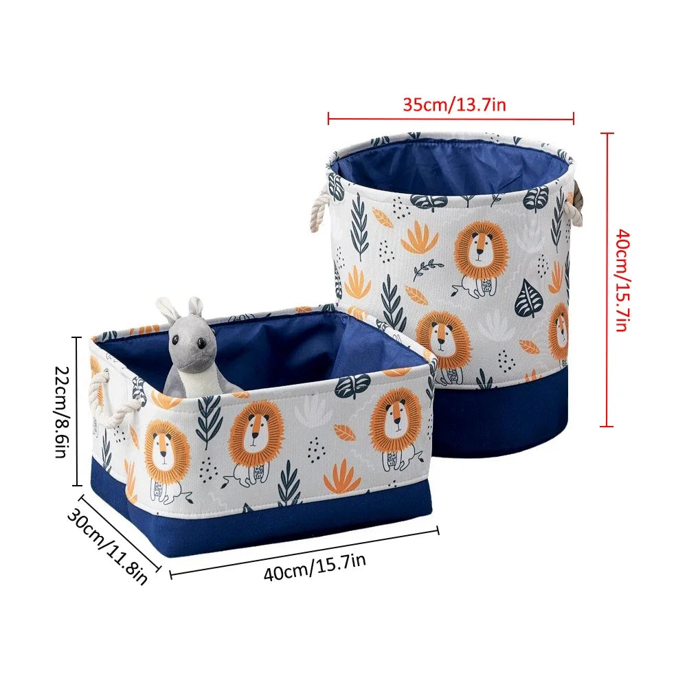 Foldable Kid Storage Basket for Clothes Toys Fabric Forest Animals Lion Giraffe Crocodile Hippo Laundry Hamper for Home Bedroom
