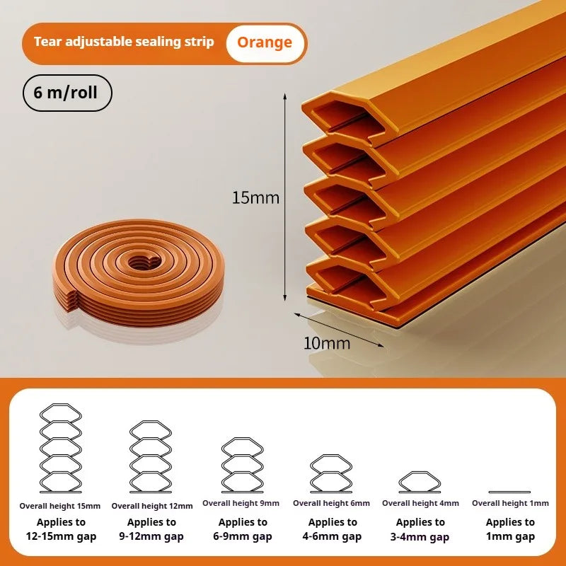 6M Tearable Weather Strip Anti-theft Door Multi-layer Windproof Dust-proof Self-adhesive Sound Insulation Window Gap Seal Strip