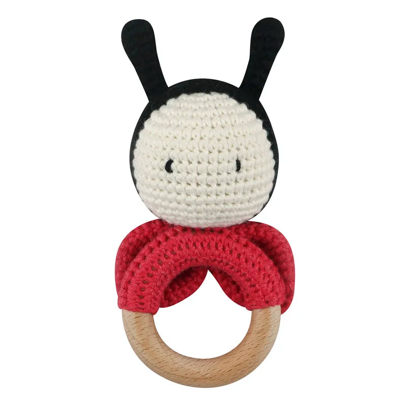 1Pc Wooden Crochet Bunny Rattle Toy Wood Ring Baby Teether Rodent Baby Gym Mobile Rattles Custom Name Educational Toys