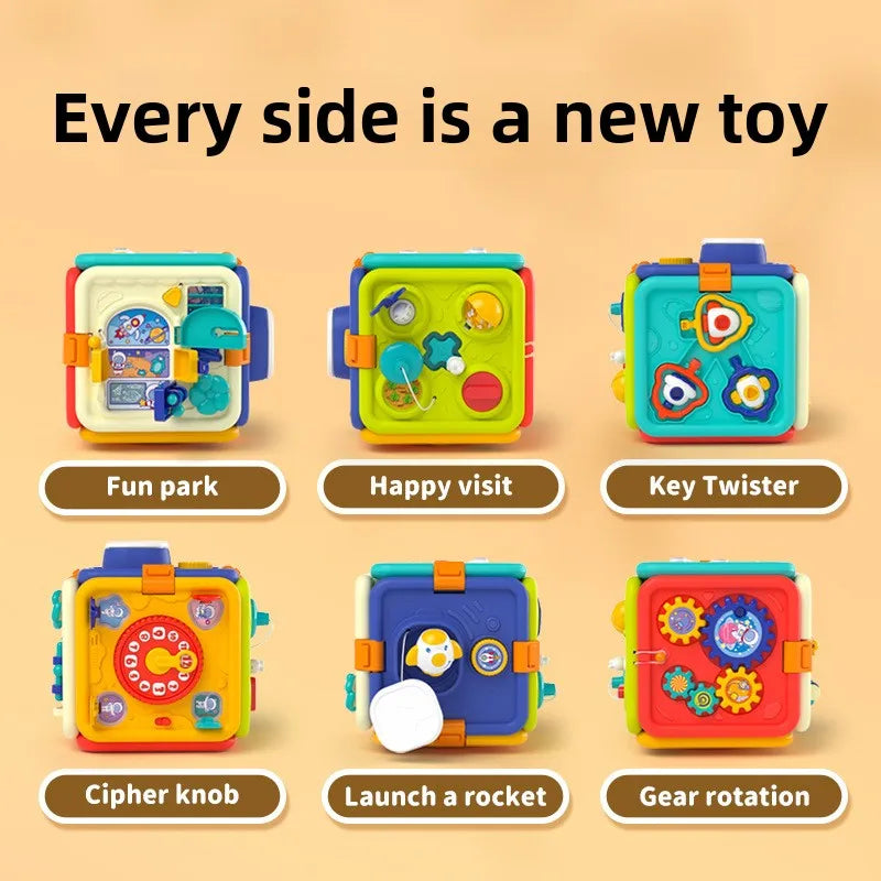 6-in-1 Kids Busy Board Cube Educational Games Creative Learning Kids Toy Shape Sorting Puzzle for Fine Motor Skills