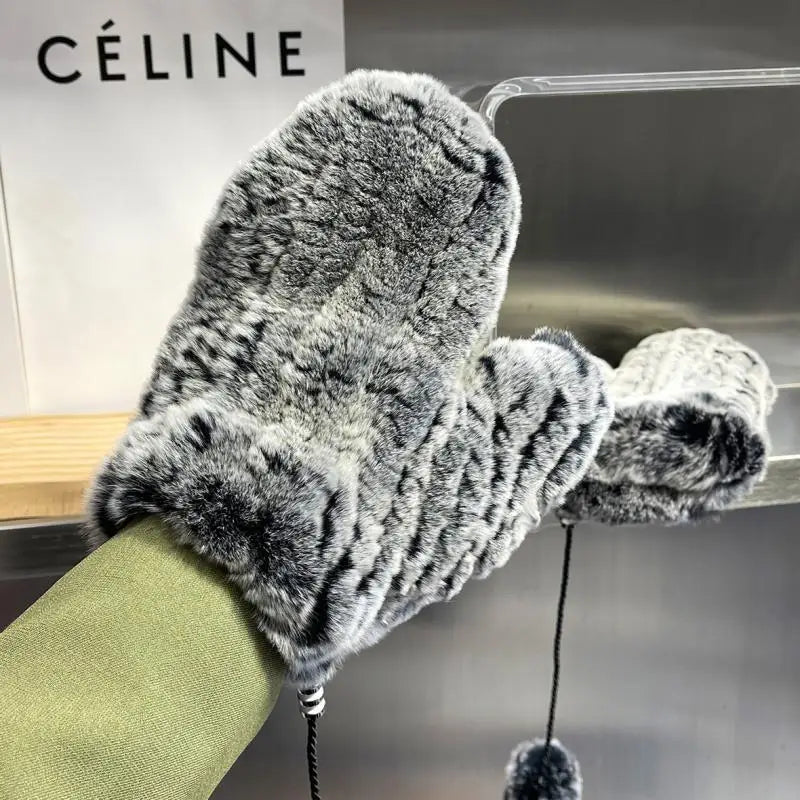 Hot Sale Winter Girl Natural Real Rex Rabbit Fur Gloves Good Elastic Knitted Rabbit Fur Mittens Lady Real Rex Rabbit Fur Gloves