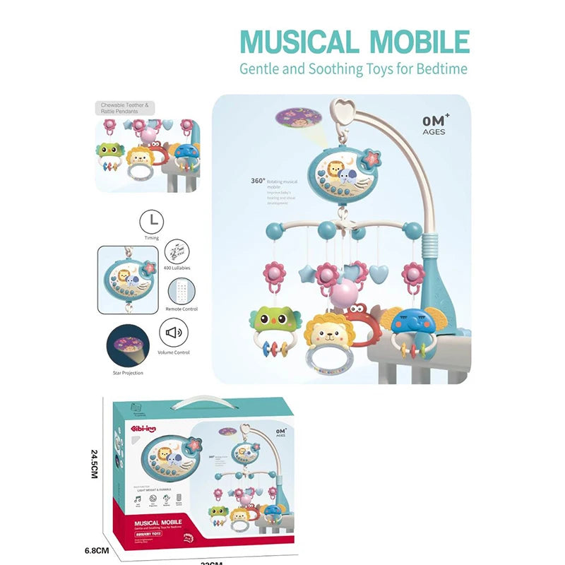BabyCrib Mobile with Lights Music Projection for Infants 0-6-12 Months Remote Control Crib Toys for Newborn Baby Mobile for Crib