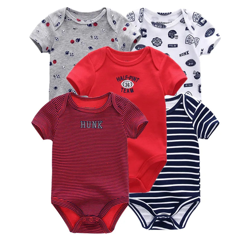 5pcs Summer Short Sleeve Baby Boy Girl Bodysuits Soft Cartoon Newborn Baby Onesie