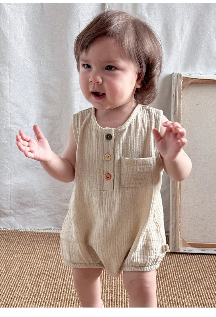 Baby Boy Girl Bodysuit Sleeveless Cotton Linen Romper Newborn Jumpsuit One Piece Baby Clothes/Outfits 0-24 Months