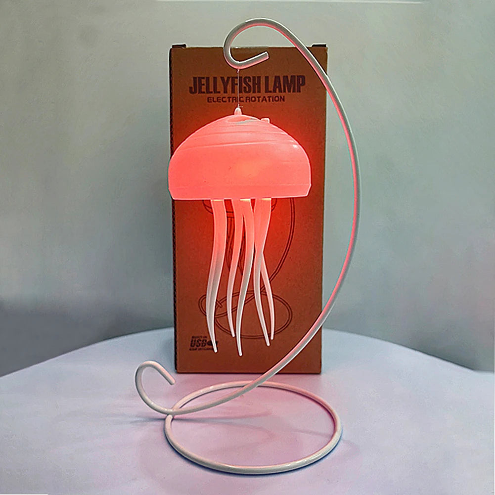 Jellyfish Night Light Dynamic Rotation Atmosphere Light USB Rechargeable Bedside Lamp Night Lamp for Home Decor