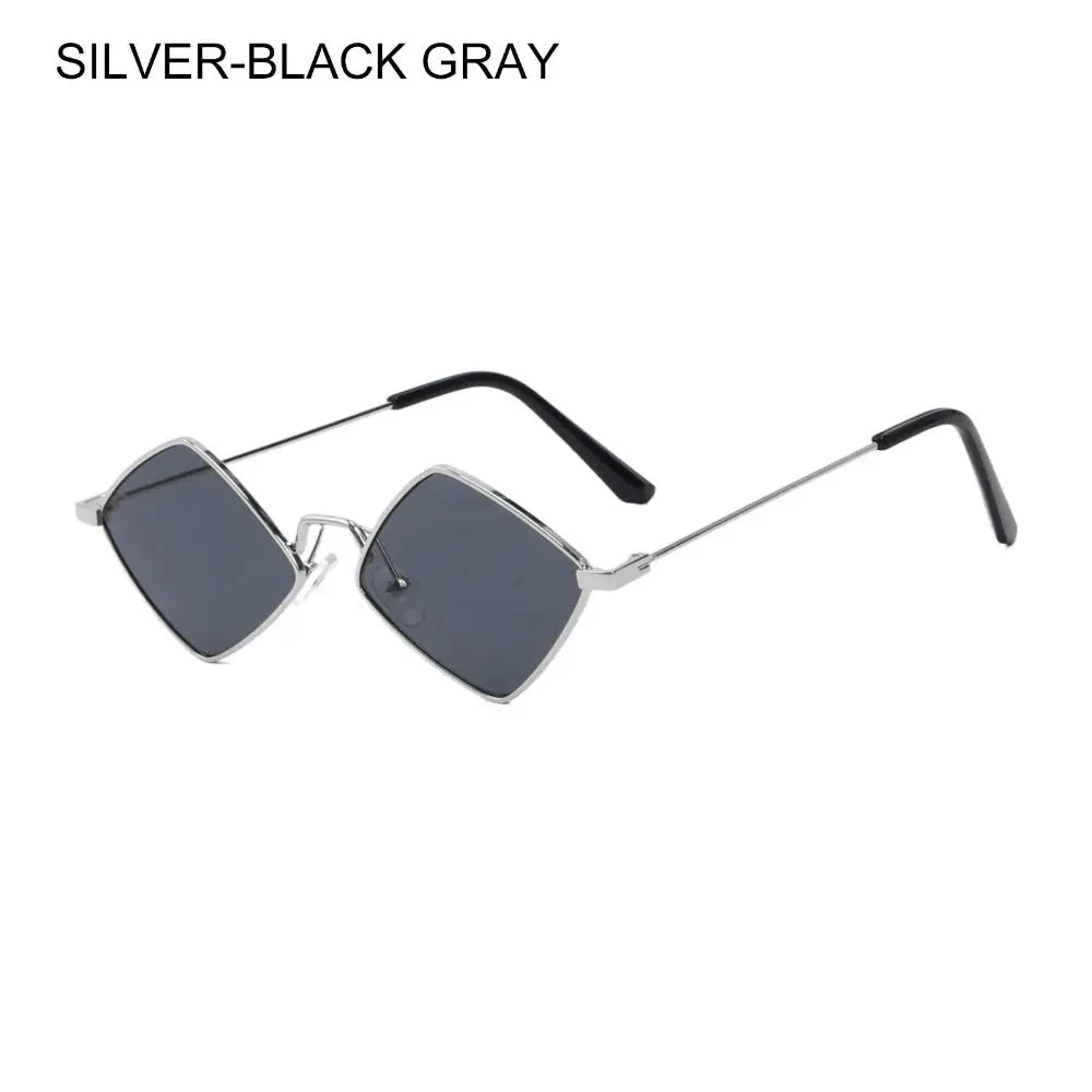 Summer Women Sunglasses Irregular Vintage Small Frame Rhombus Ladies Sunglasses Shades Retro Alloy Eyewear Black