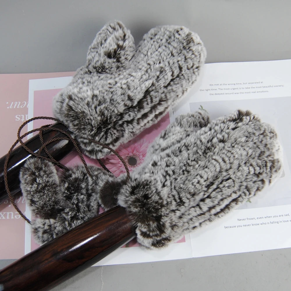 Hot Sale Winter Girl Natural Real Rex Rabbit Fur Gloves Good Elastic Knitted Rabbit Fur Mittens Lady Real Rex Rabbit Fur Gloves