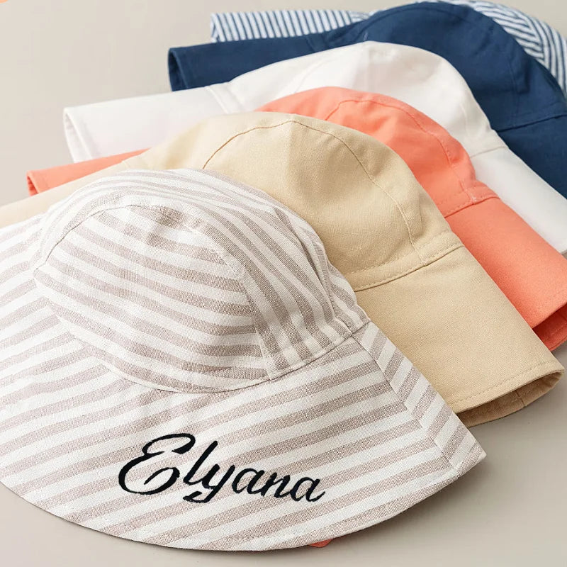 Personalized Big Brim Baby Sun Hat Summer Spring Kids Bucket Hat Cotton Linen Children Cap for Beach Playing Traveling 2-5Y