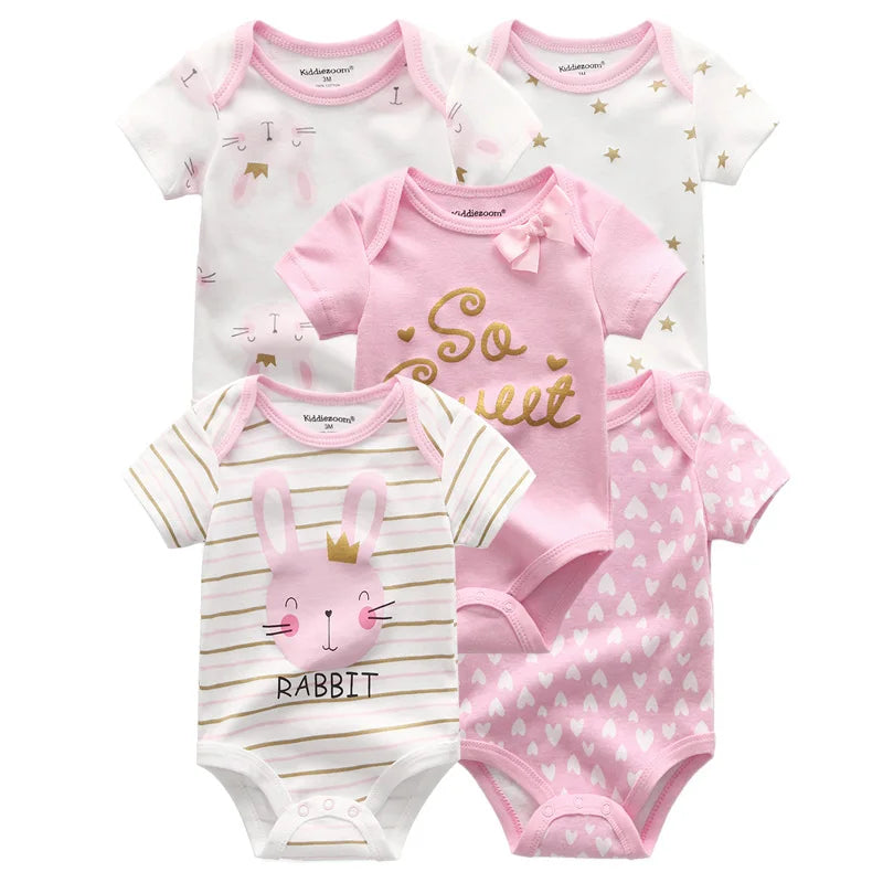 5pcs Summer Short Sleeve Baby Boy Girl Bodysuits Soft Cartoon Newborn Baby Onesie