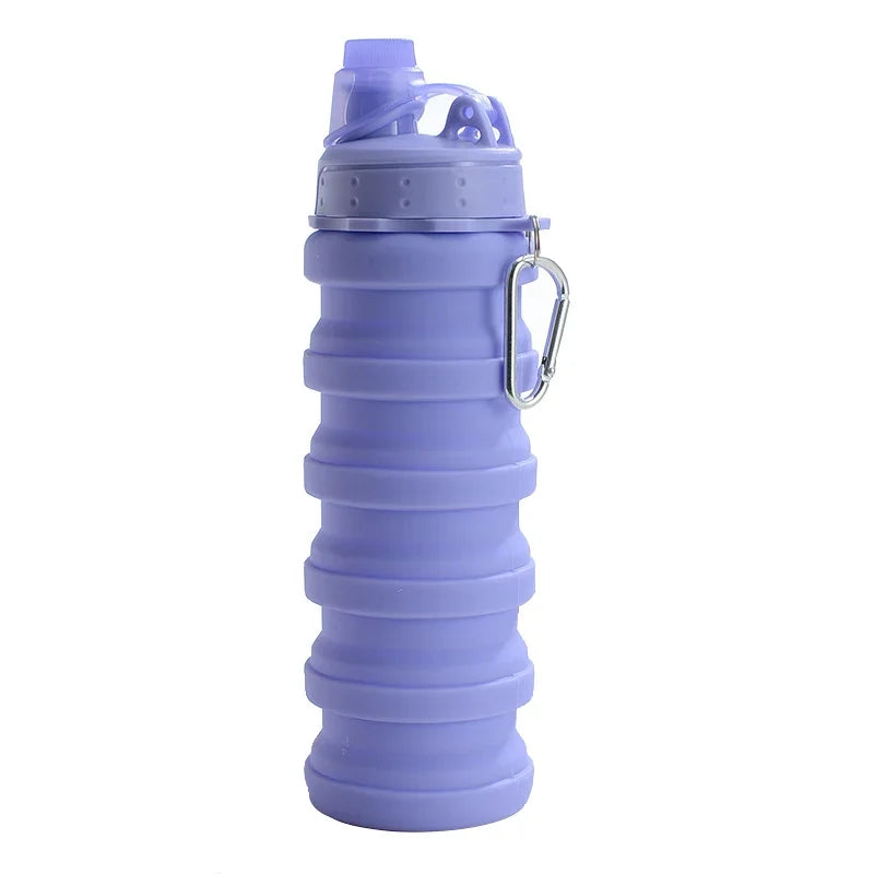 500ML Portable Retractable Silicone Bottle Folding Water Bottle Outdoor Travel Drinking Cup with Carabiner Collapsible Cup