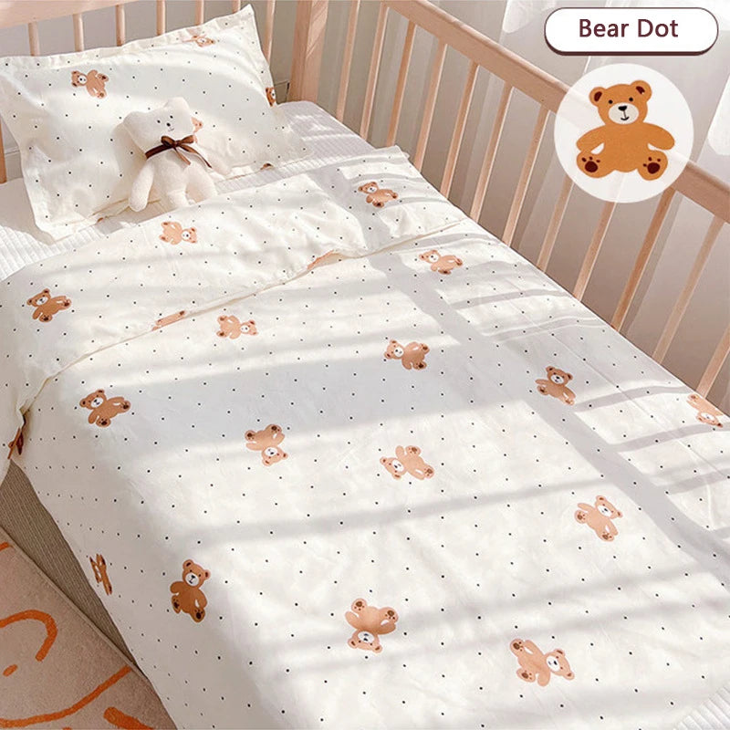 Cute Cartoon Newborn Baby Cot Duvet Cover Case Infant Toddlers Cotton Quilt Cover Duvet Case Children Beddings Set DF20