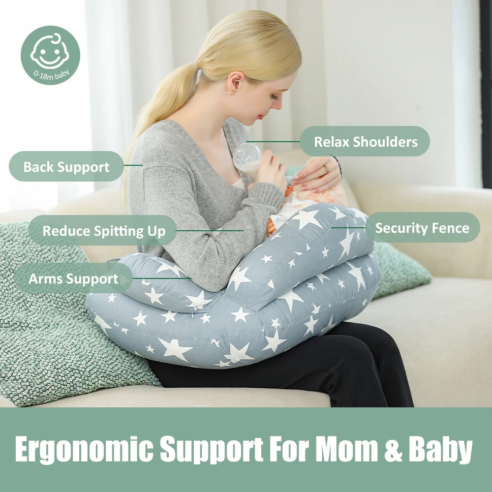 Adjustable Nursing Pillow for Breastfeeding, Breast Feeding Pillow Bottle Feeding Support for Mom and Baby, Removable Cover